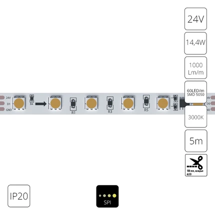 Светодиодная лента 24V 14,4W m 3000К 5м IP20 Arte Lamp SPI A2406010-03-3K